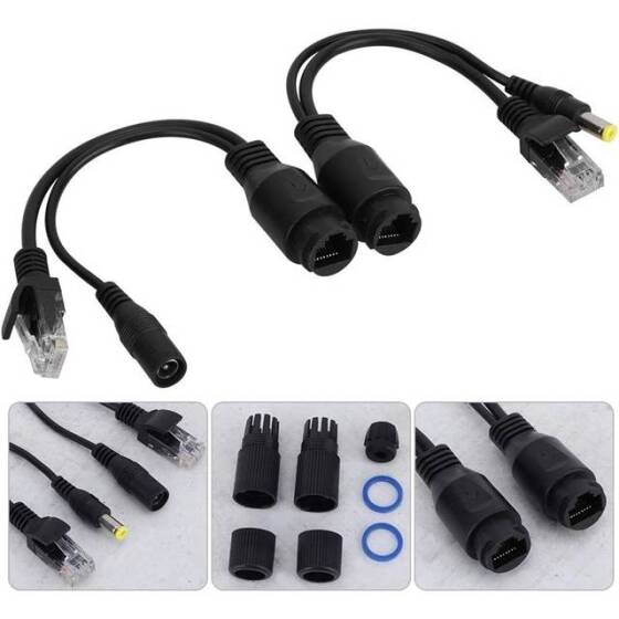 1 Pair Black 12V NonstAndard POE Waterproof Splitter Adapter Cable RJ45 DC5.5x2.1 - 4