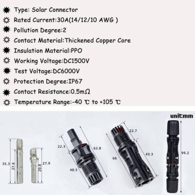 1 Pair MC4 30A 1500V Male And Female PV Connector Plugs - 4