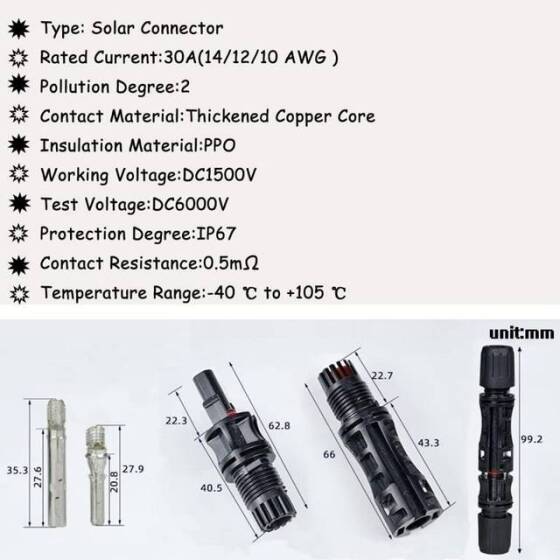 1 Pair MC4 30A 1500V Male And Female PV Connector Plugs - 4