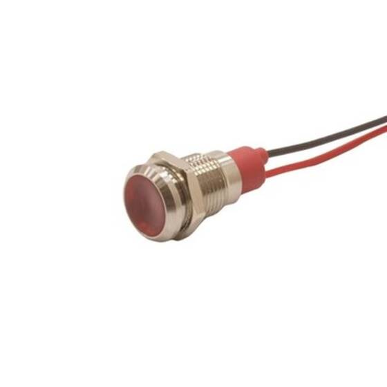 10L-P1 10mm 12-24V Metal Signal Lamp with Cable - Red - 1
