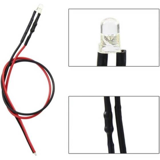 12-18V 3mm White LED Indicator Light With 20cm Cable - 4