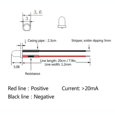 12-18V 3mm Yellow LED Indicator Light With 20cm Cable - 3