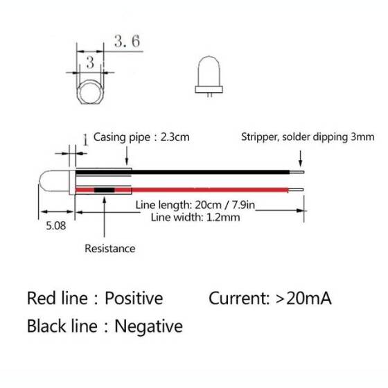 12-18V 3mm Yellow LED Indicator Light With 20cm Cable - 3