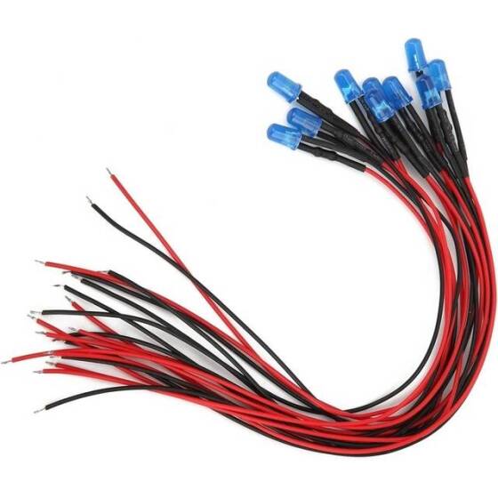 12-18V 5mm Water Clear Ice Blue LED Indicator Light With 20cm Cable - 1