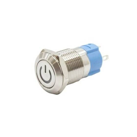 12A-P1-C 12mm Flat Spring Illuminated Power Metal Button - White - 1
