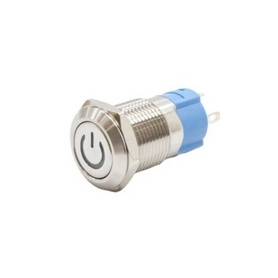 12A-P1Z-C 12mm Flat Key Illuminated Power Metal Button - Green - 1