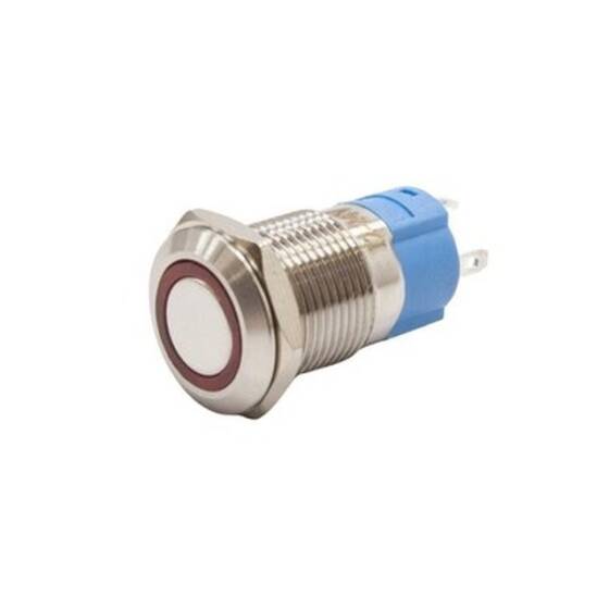 12A-P1Z-E 12mm Flat Key Illuminated Metal Button - Red - 1