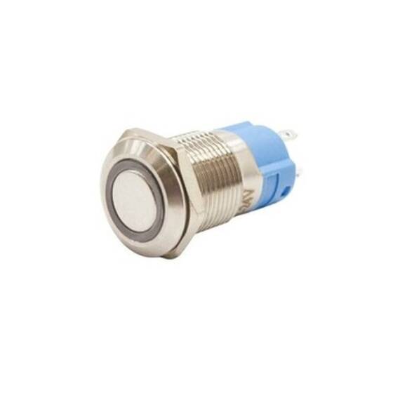12A-P1Z-E 12mm Flat Key Illuminated Metal Button - White - 1