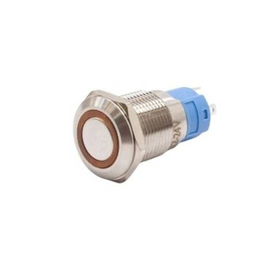 12A-P1Z-E 12mm Flat Key Illuminated Metal Button - Yellow - 1