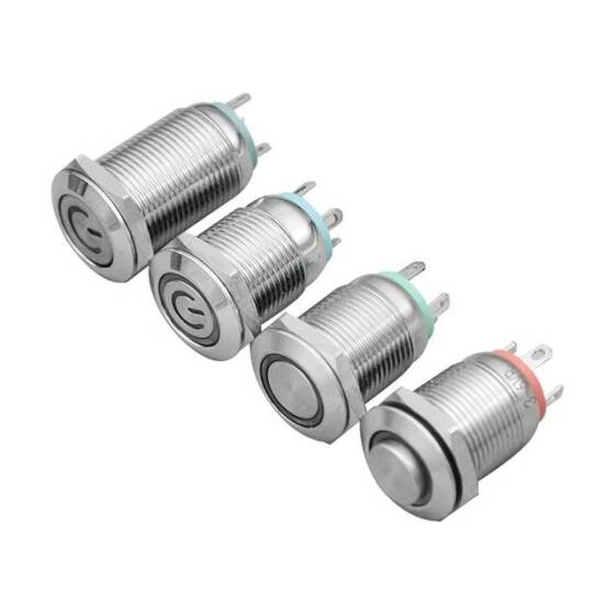 12mm 110-220V Waterproof Self-Locking Metal Push Button Switch With Green Led Light - 2
