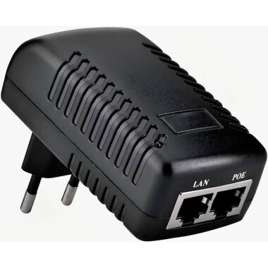 15V 1A 100M PoE Injector EU Plug - Silver Network Port - 2