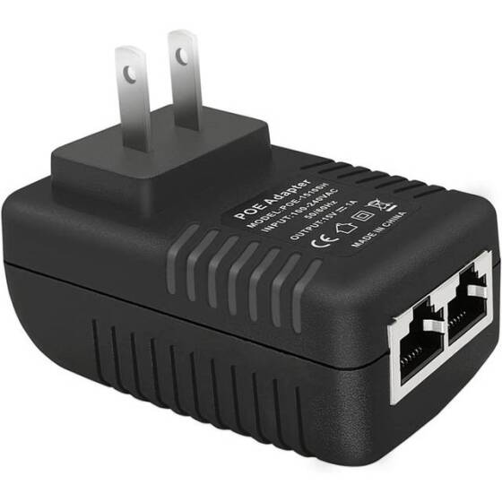 15V 1A 100M PoE Injector US Plug - Silver Network Port - 1