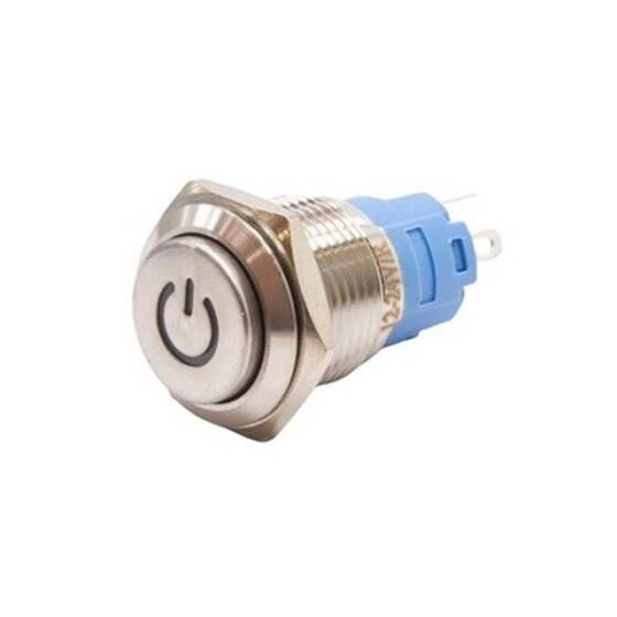 16A-G1Z-C 16mm Extended Key Illuminated Power Metal Button - White - 1