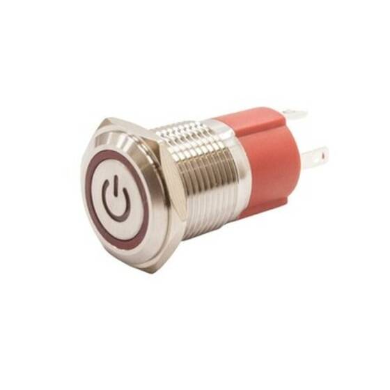 16D-P1Z-EC 16mm Flat Key Illuminated Power Metal Button - Red - 1