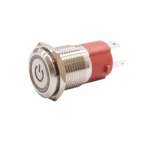 16D-P1Z-EC 16mm Flat Key Illuminated Power Metal Button - White - 1