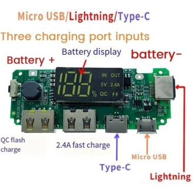 18650 5V 2.4A Lithium Battery Digital Display Charging Module Dual Usb Output BAnd Display Booster Module - 2