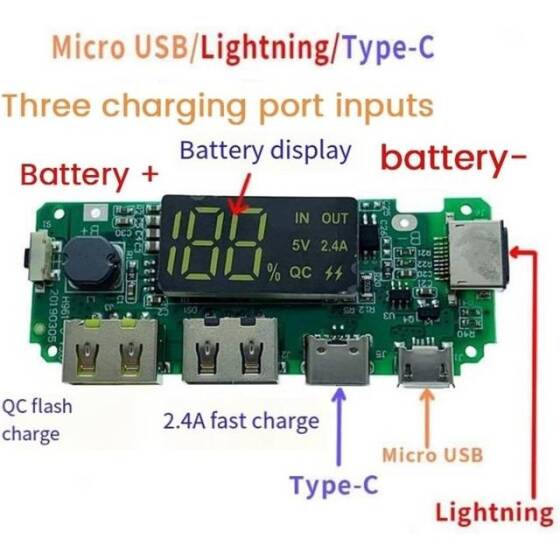 18650 5V 2.4A Lithium Battery Digital Display Charging Module Dual Usb Output BAnd Display Booster Module - 2