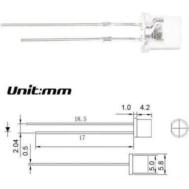 18mm Leg 5mm Flat LED Warm White Use 3V 20mA - 4