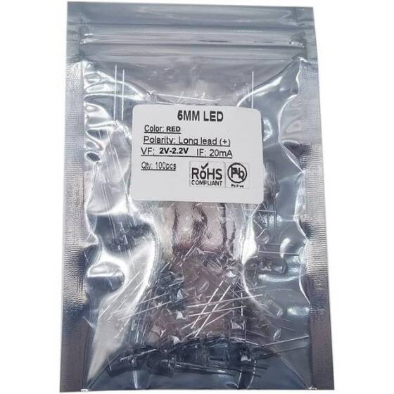 18mm Leg 5mm Flat LED Water Clear Red Use 2V 20mA - 2