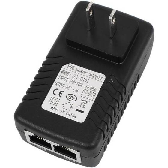 18V 1A 100M PoE Injector EU Plug - Silver Network Port - 1
