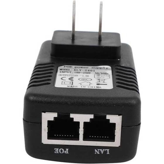 18V 1A 100M PoE Injector EU Plug - Silver Network Port - 4
