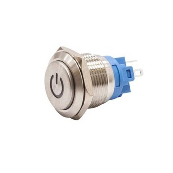 19A-G1-C 19mm Protruding Spring Illuminated Power Metal Button - White - 1