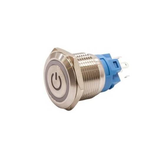 19A-P1Z-EC 19mm Flat Key Illuminated Power Metal Button - White - 1