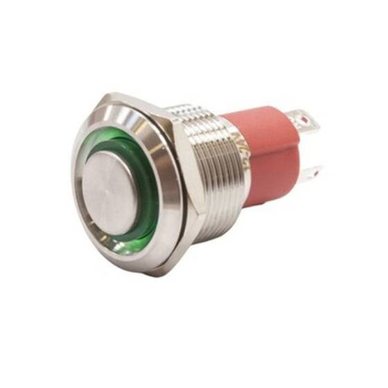 19D-G1-E 19mm Protruding Spring Illuminated Metal Button - Green - 1