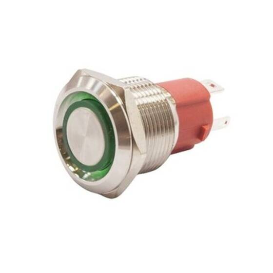 19D-P1-E 19mm Flat Spring Illuminated Metal Button - Green - 1