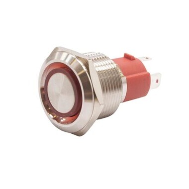 19D-P1-E 19mm Flat Spring Illuminated Metal Button - Red - 1
