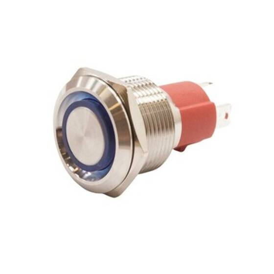 19D-P1Z-E 19mm Flat Key Illuminated Metal Button - Blue - 1