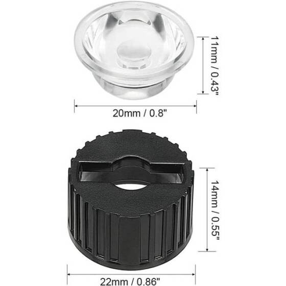 20mm LED Lamp Bead Lens 30 Degrees With Black Flat Mouth Lampshade (Apply to 1W 3W 5W RGB LED) - 2
