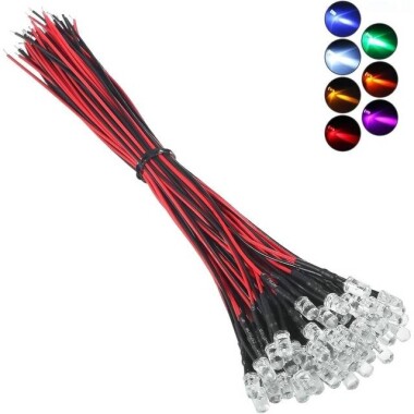 22-28V 5mm Water Clear Red LED Indicator Light With 20cm Cable - 1