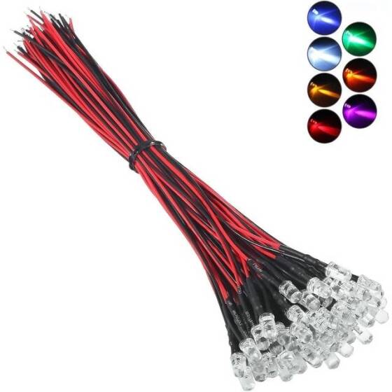 22-28V 5mm Water Clear Red LED Indicator Light With 20cm Cable - 1
