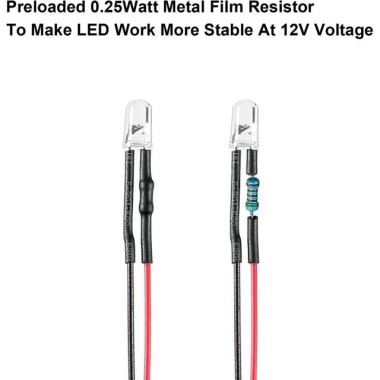 22-28V 5mm Water Clear Red LED Indicator Light With 20cm Cable - 3