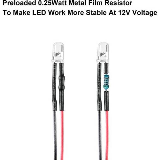 22-28V 5mm Water Clear Red LED Indicator Light With 20cm Cable - 3