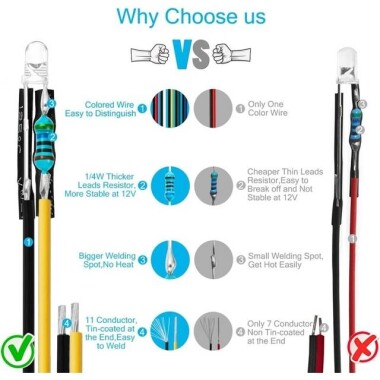 220V 3mm Yellow LED Indicator Light With 20cm Cable - 2