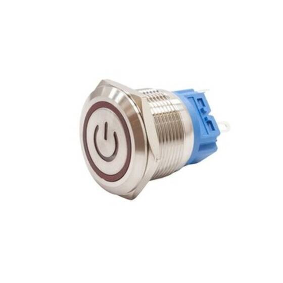22B-P1Z-EC 22mm Flat Key Illuminated Power Metal Button - Red - 1