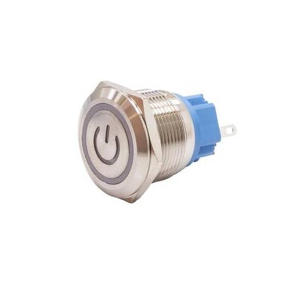 22B-P1Z-EC 22mm Flat Key Illuminated Power Metal Button - White - 1