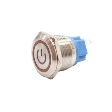 22B-P1Z-EC 22mm Flat Key Illuminated Power Metal Button - Yellow - 1