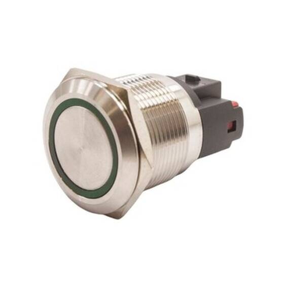 22E-P1-E 22mm Flat Spring Illuminated Metal Button - Green - 1