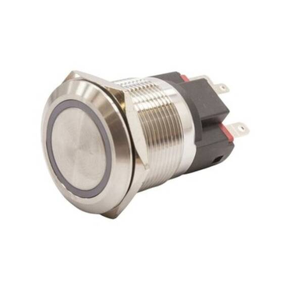 22E-P1-E 22mm Flat Spring Illuminated Metal Button - White - 1