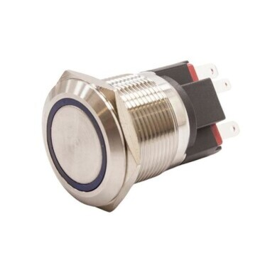 22E-P1Z-E 22mm Flat Key Illuminated Metal Button - Blue - 1