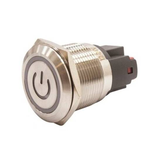 22E-P1Z-EC 22mm Flat Key Illuminated Power Metal Button - White - 1