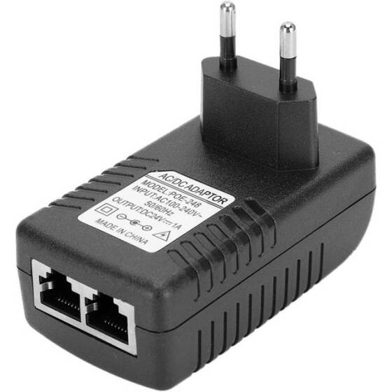 24V 1A 100M PoE Injector US Plug - Silver Network Port - 1