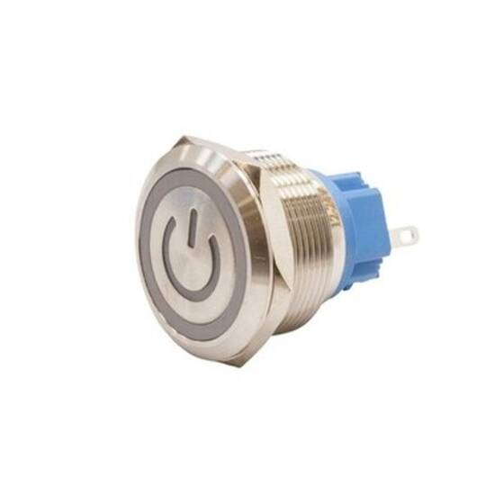 25B-P1Z-EC 25mm Flat Key Illuminated Power Metal Button - White - 1