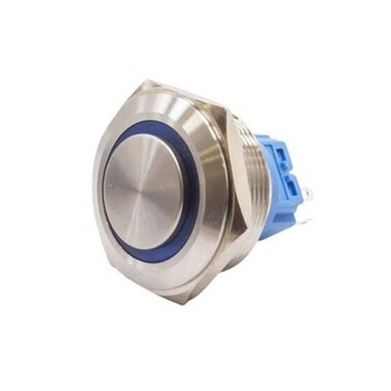 28B-G1-E 28mm Protruding Spring Illuminated Metal Button - Blue - 1