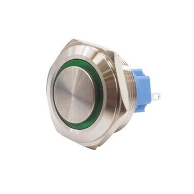 28B-G1-E 28mm Protruding Spring-Loaded Illuminated Metal Button - Green - 1