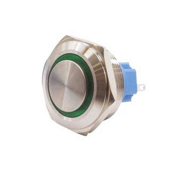 28B-G1-E 28mm Protruding Spring-Loaded Illuminated Metal Button - Green - 1