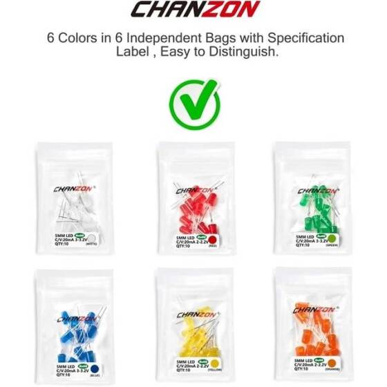 28mm Leg 5mm LED Water Clear Red+Yellow Green CA Use 2V 20mA - 4
